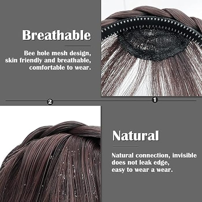 Goodern Front Bangs Fringe Extensions Headband - Fashion Women Braided Hoop Natural Synthetic Wig Bang Hairpieces Daily Wear Fake Forehead Hair Headband for Women Girls - Black - Image 3